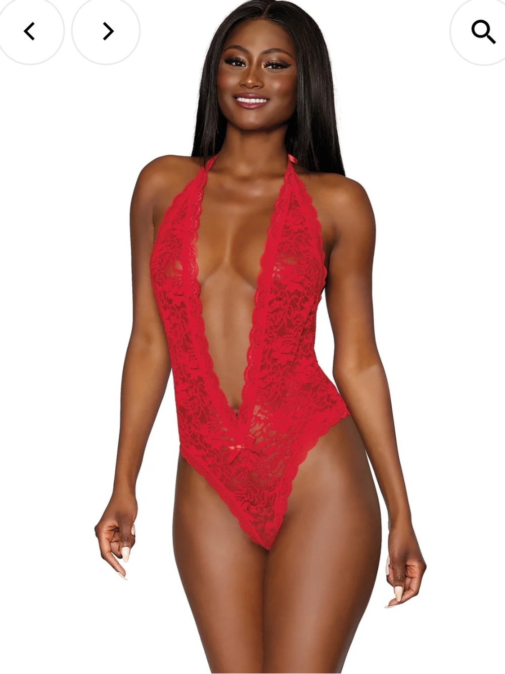 Dreamgirl Red Heart Back Deep V-Neck Teddy Bodysuit